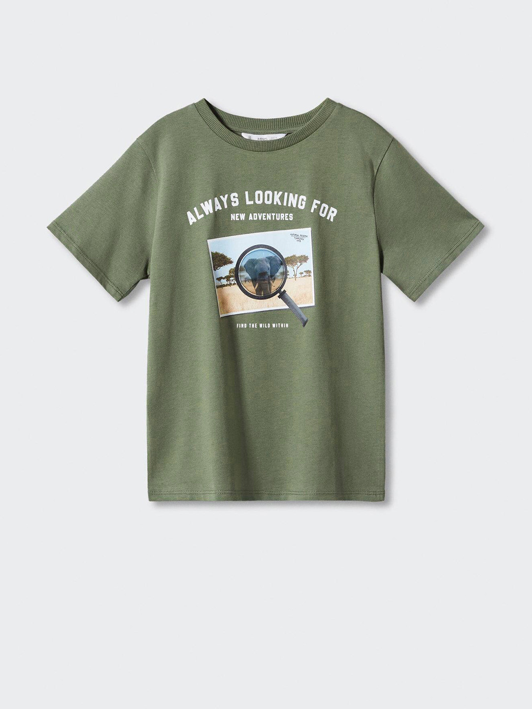 

Mango Kids Boys Pure Cotton Printed Applique T-shirt, Olive