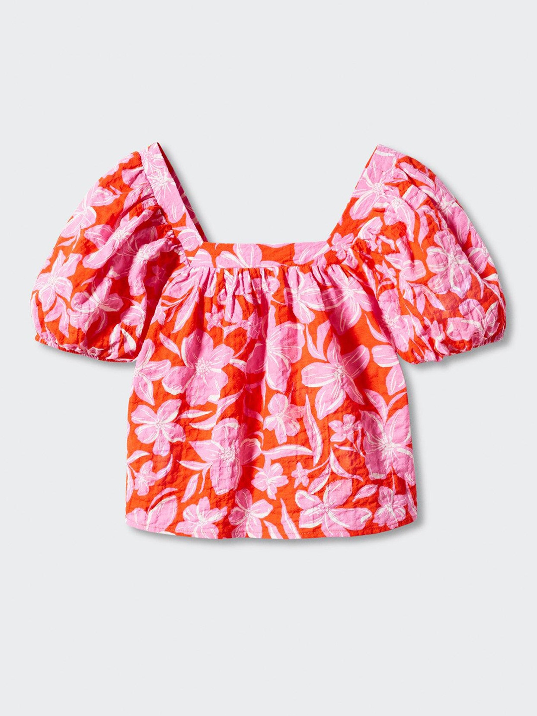 

Mango Kids Floral Print Puff Sleeve Top, Red