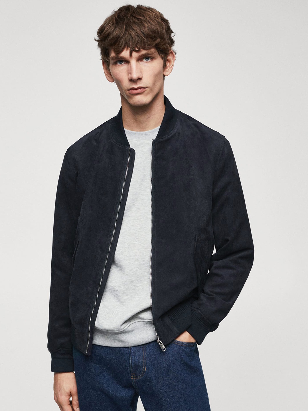 

MANGO MAN Suede Bomber Sustainable Jacket, Navy blue