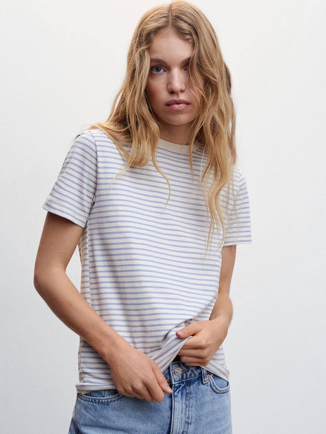 

MANGO Striped Sustainable Cotton T-shirt, White