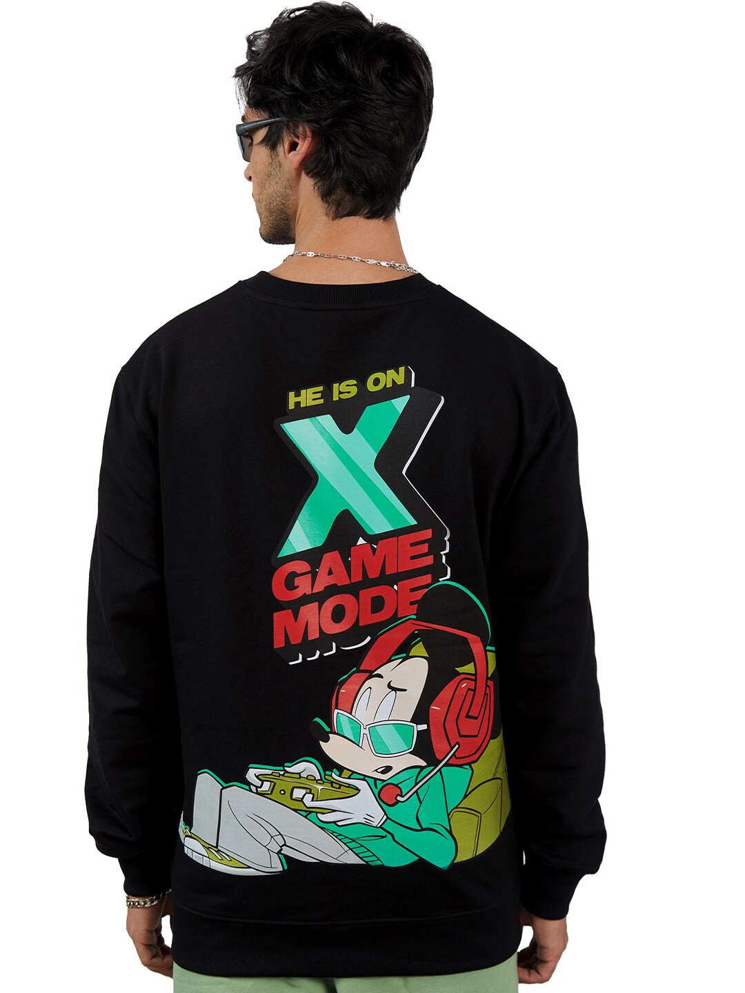 

Bonkers Corner Graphic Printed Round Neck Cotton Sweatshirt, Black