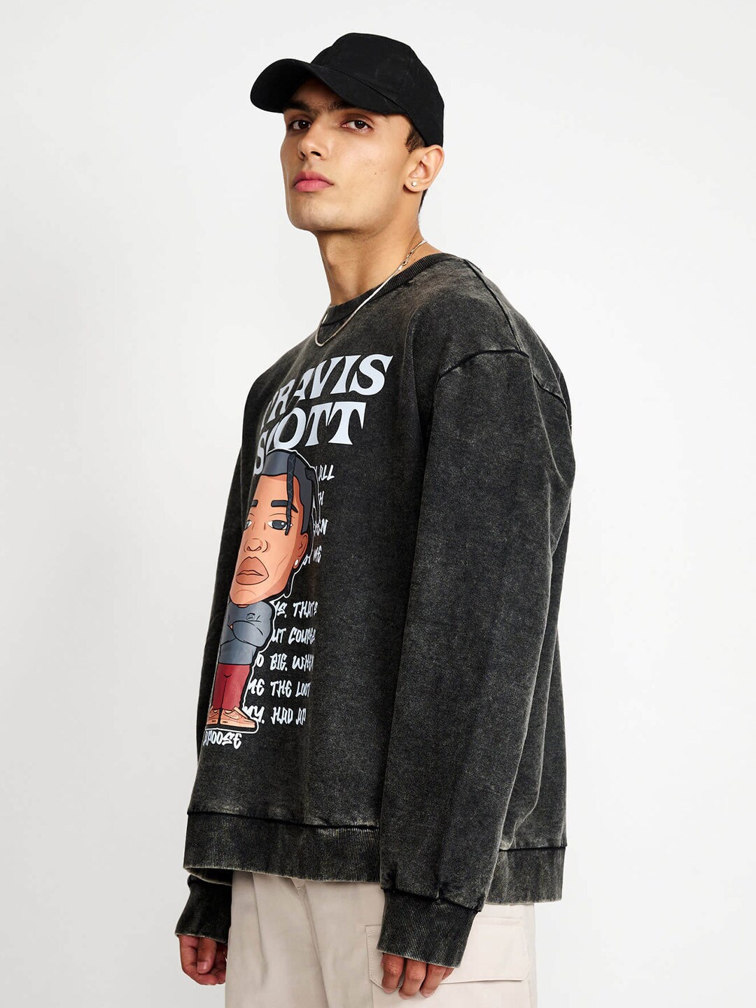 

Bonkers Corner Graphic Printed Round Neck Cotton Sweatshirt, Black