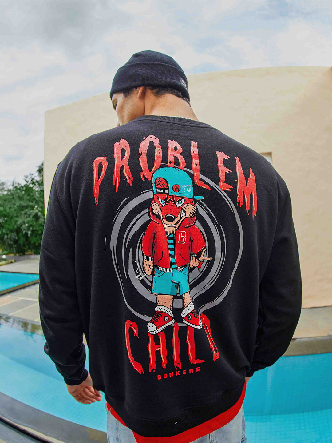 

Bonkers Corner Graphic Printed Round Neck Cotton Sweatshirt, Black