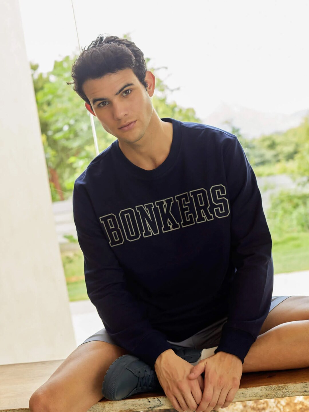 

Bonkers Corner Typography Printed Round Neck Cotton Sweatshirt, Blue