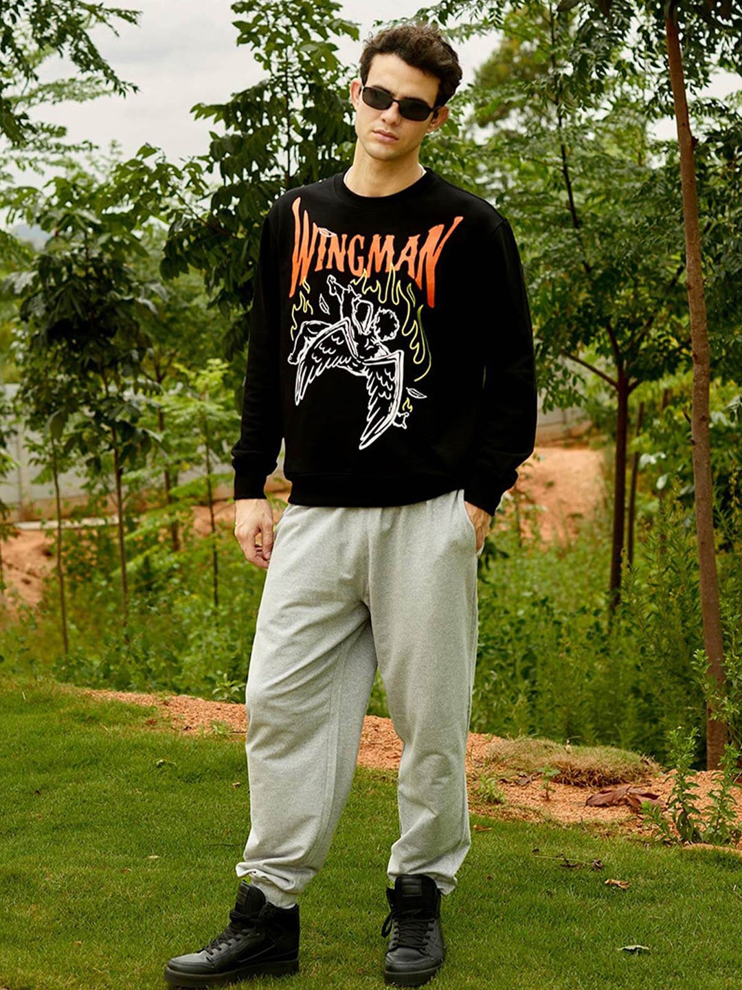 

Bonkers Corner Graphic Printed Round Neck Cotton Sweatshirt, Black
