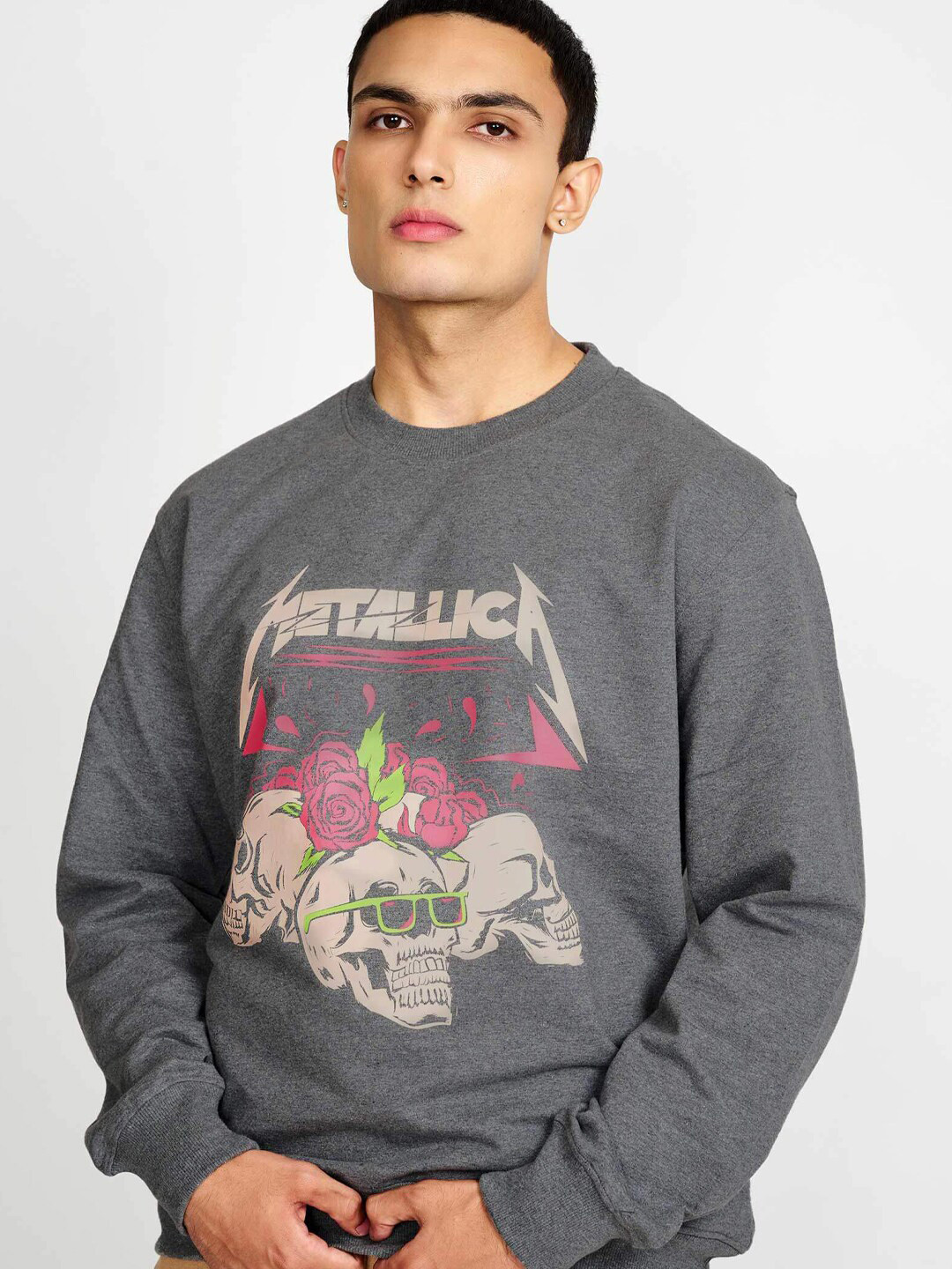 

Bonkers Corner Graphic Printed Round Neck Cotton Sweatshirt, Grey