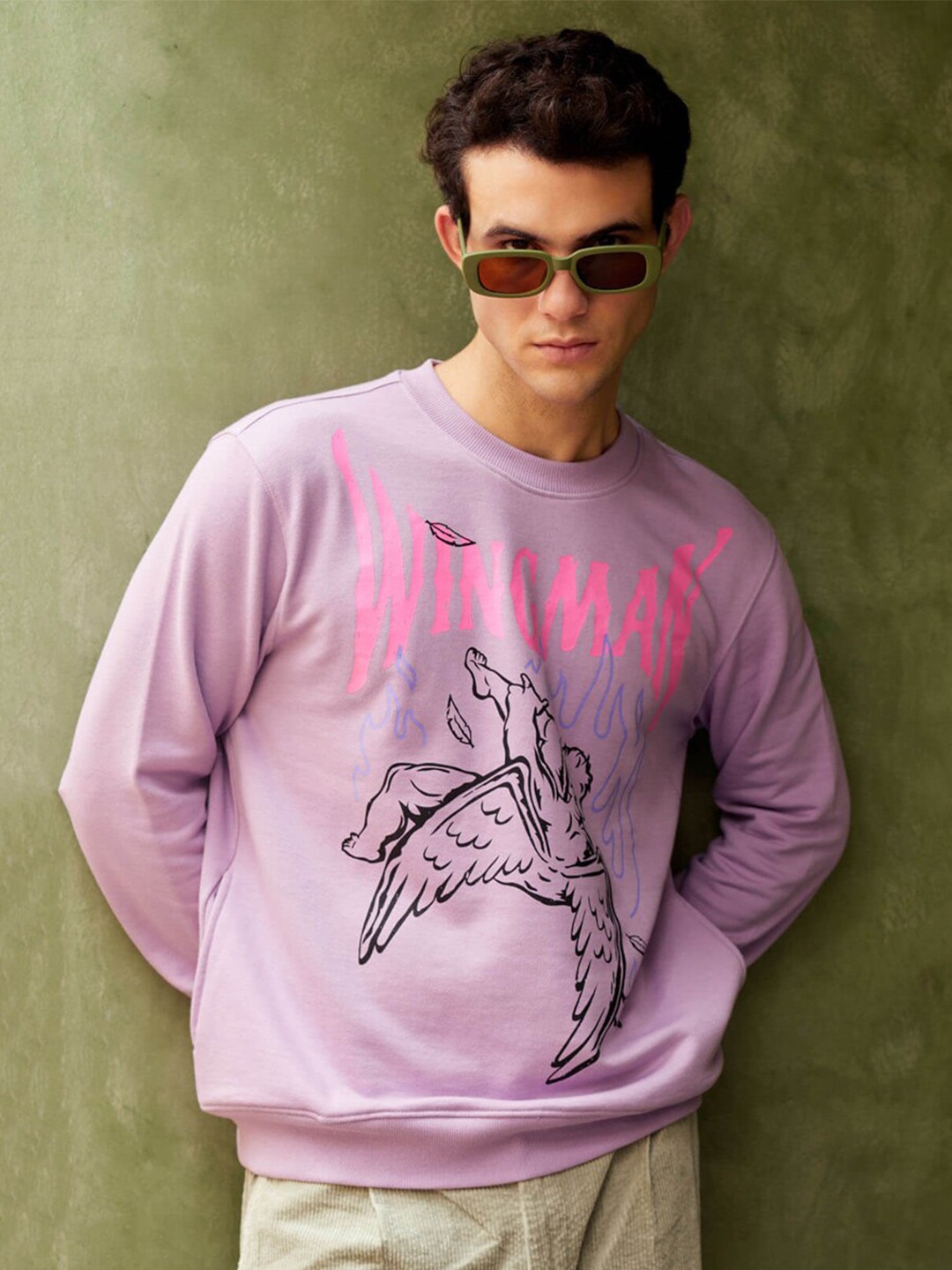 

Bonkers Corner Graphic Printed Round Neck Cotton Sweatshirt, Lavender
