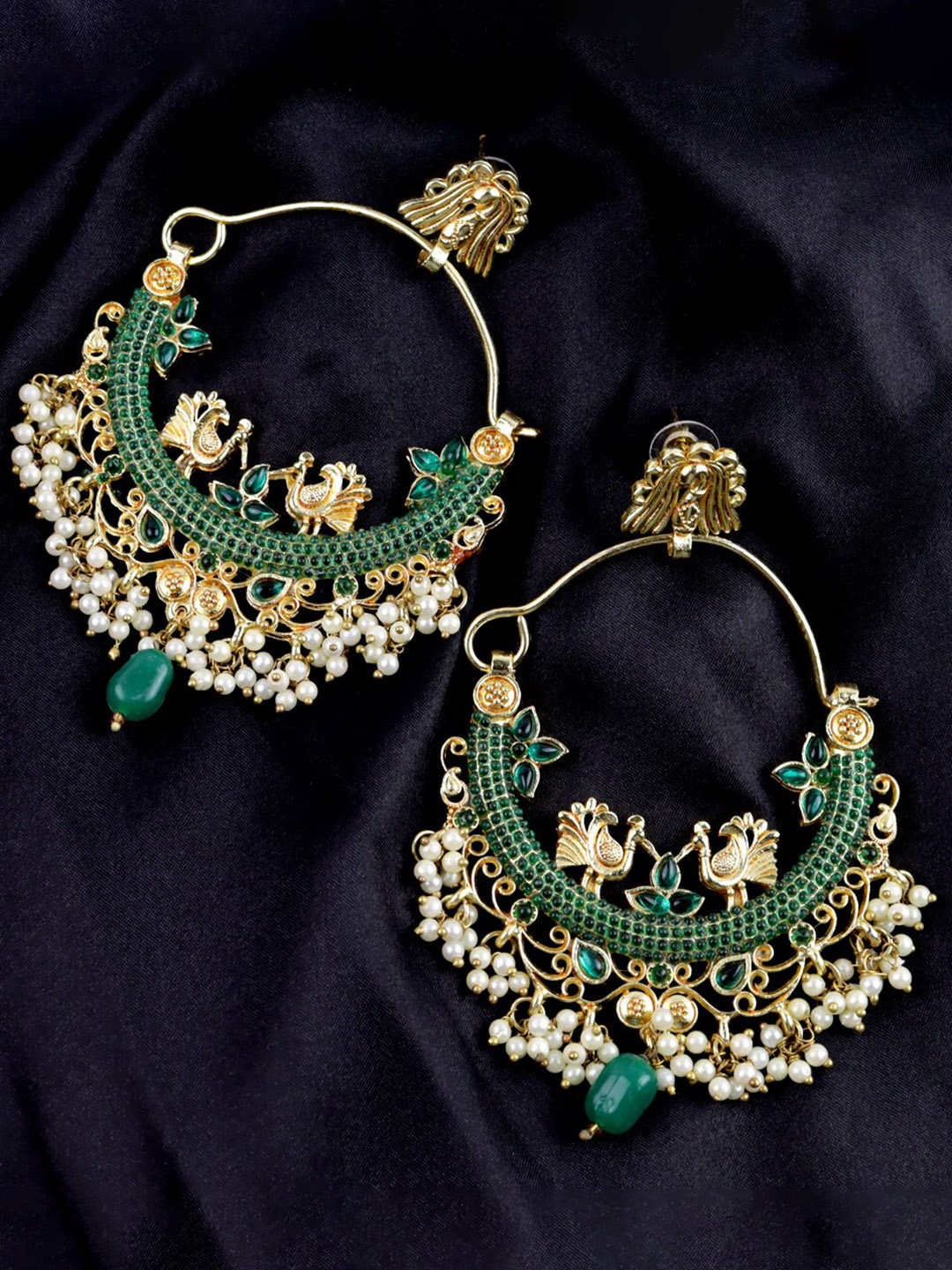 

Krelin Gold-Plated Peacock Shaped Chandbalis Earrings, Green
