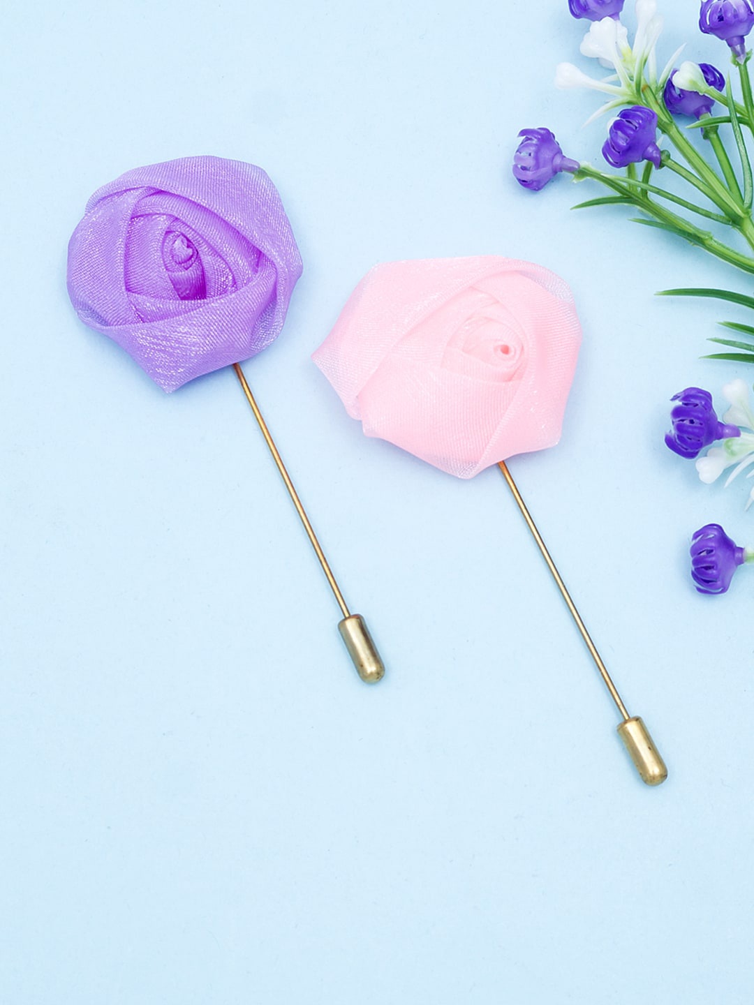 

Golden Peacock Set Of 2 Flower Shaped Brooch, Pink