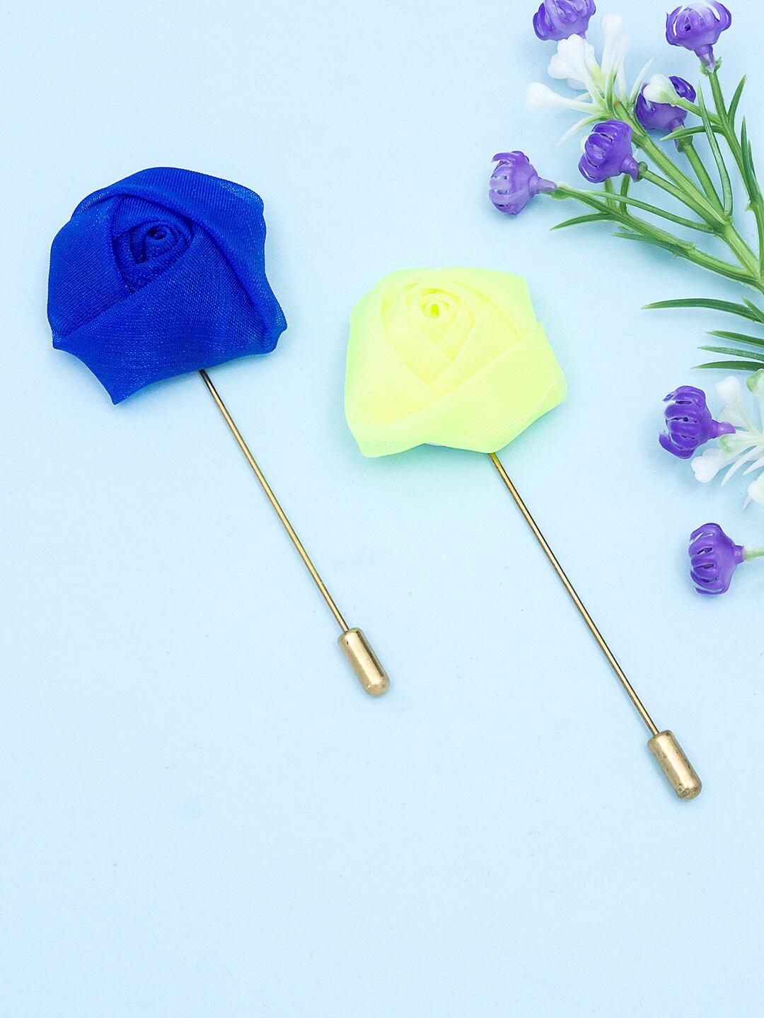 

Golden Peacock Set Of 2 Flower Shaped Brooch, Blue
