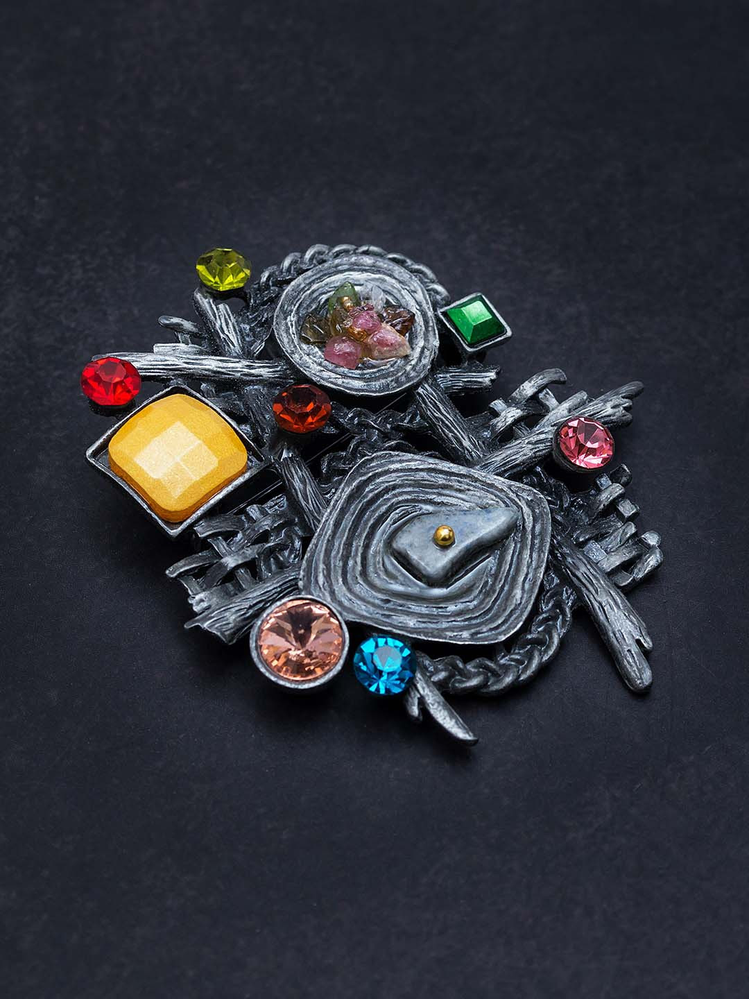 

Golden Peacock Crystal Stone-Studded Brooch, Black
