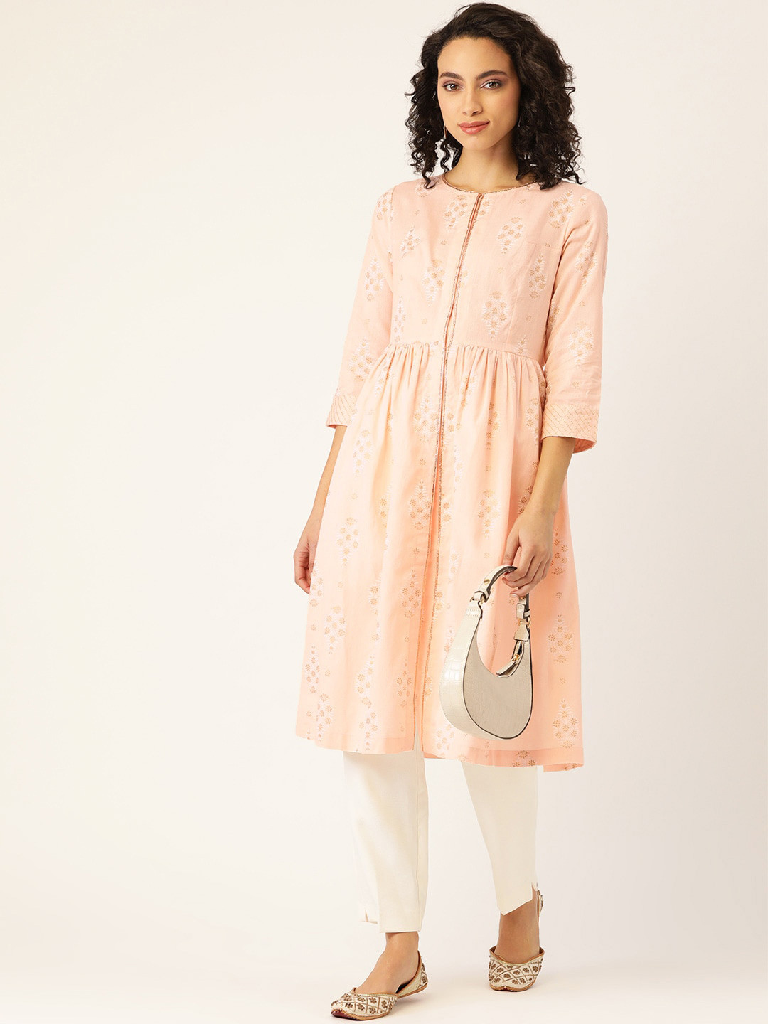 

Sangria Floral Printed Pure Cotton Anarkali Kurta, Peach