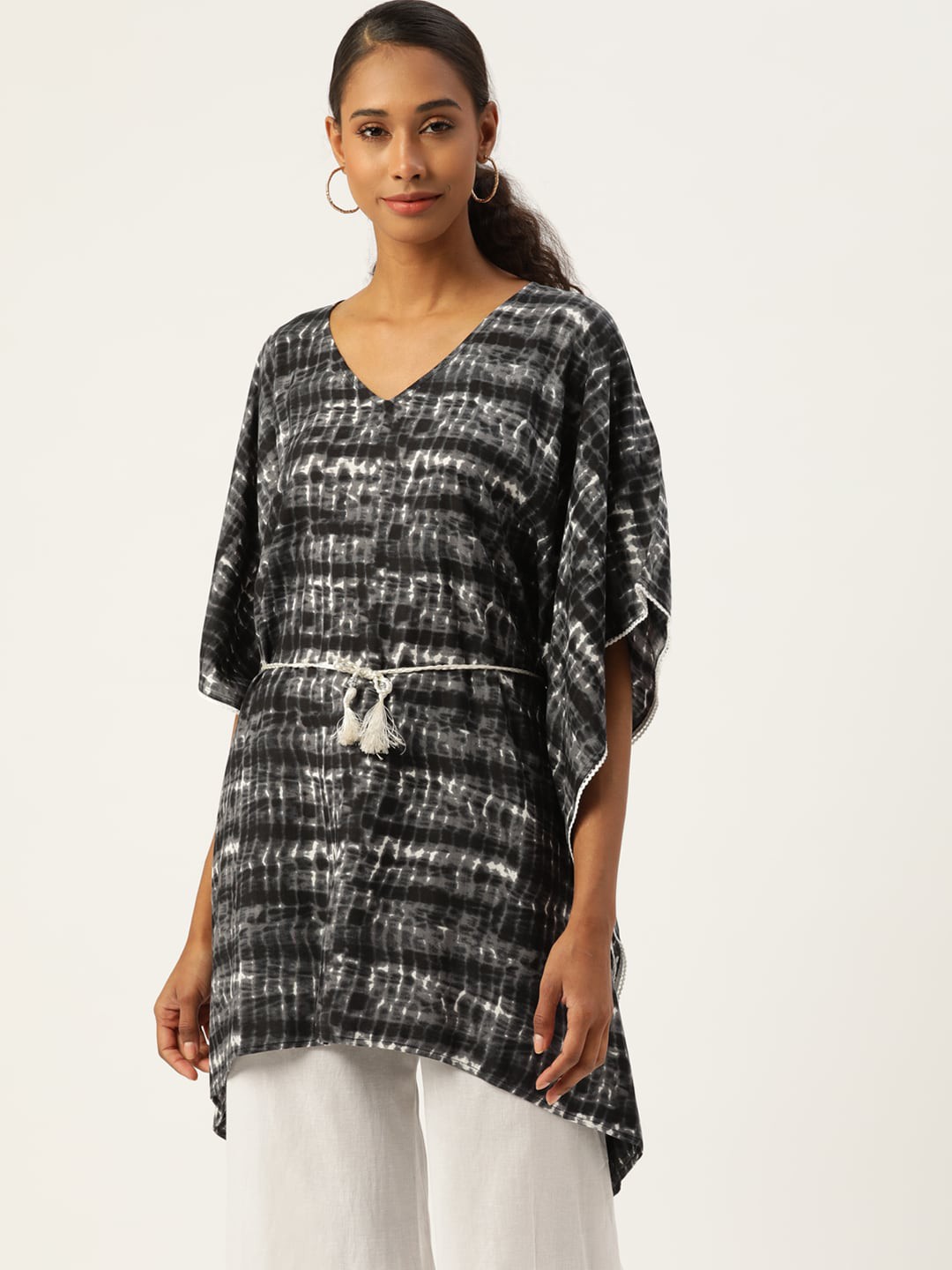

Sangria Tie Dye Pure Cotton Kaftan Tunic, Black