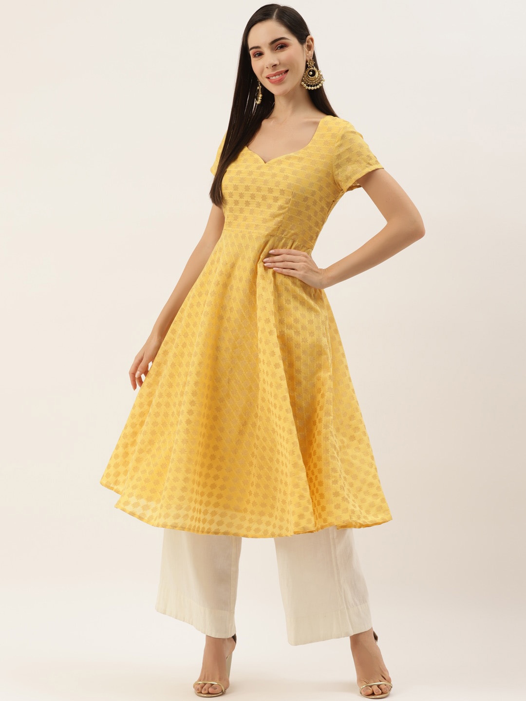 

Sangria Woven Design Sweetheart Neck Anarkali Kurta, Yellow