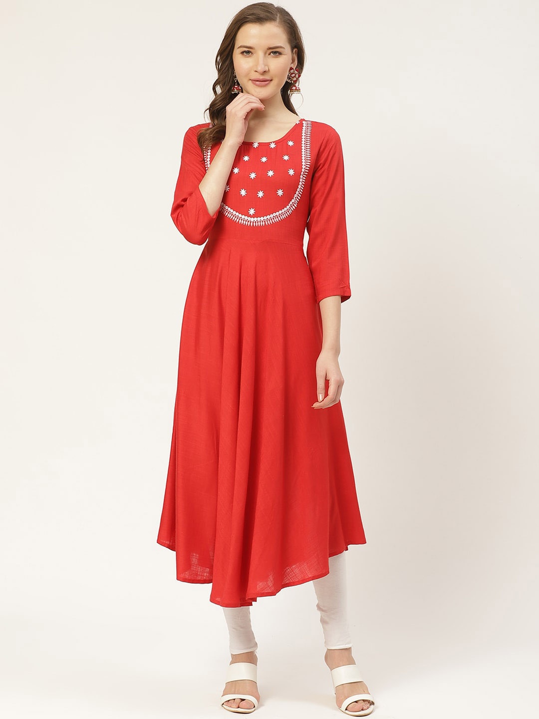 

Sangria Embroidered Pure Cotton Anarkali Kurta, Red