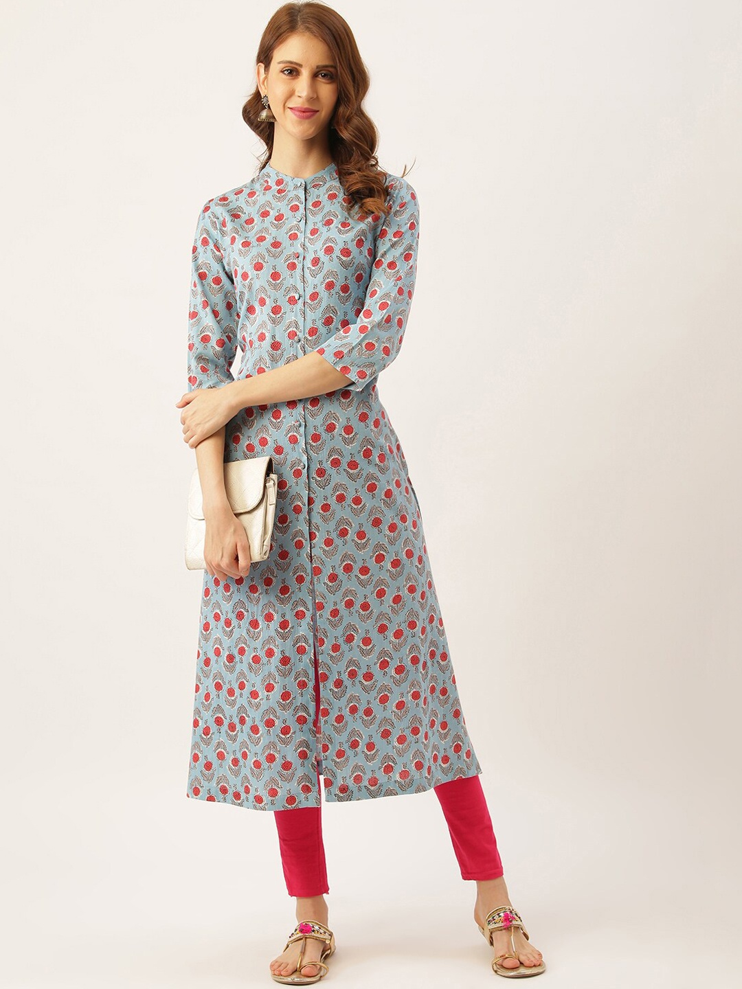 

Sangria Floral Printed Pure Cotton A-Line Kurta, Blue