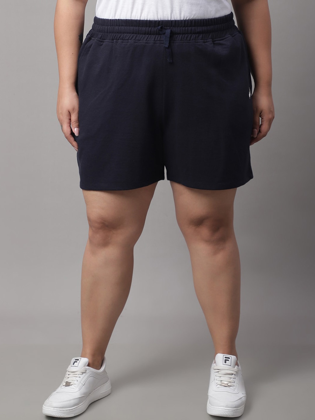 

Rute Plus Size Women Mid-Rise Cotton Regular Shorts, Navy blue