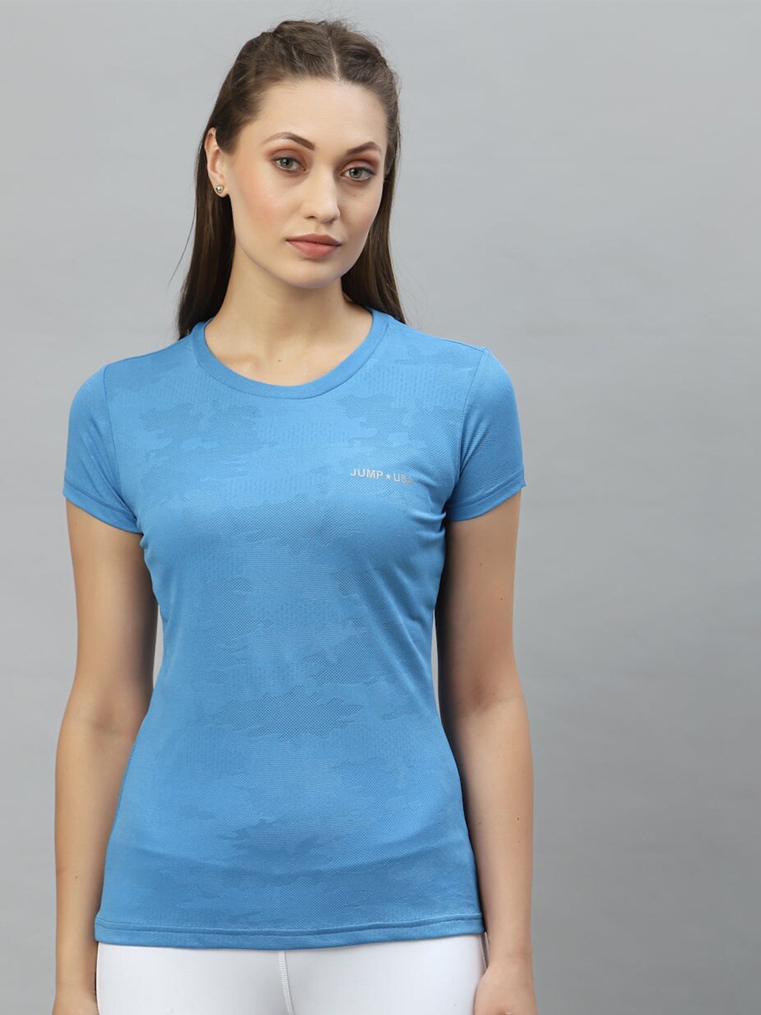 

JUMP USA Round Neck Rapid-Dry Antimicrobial Running T-shirt, Blue