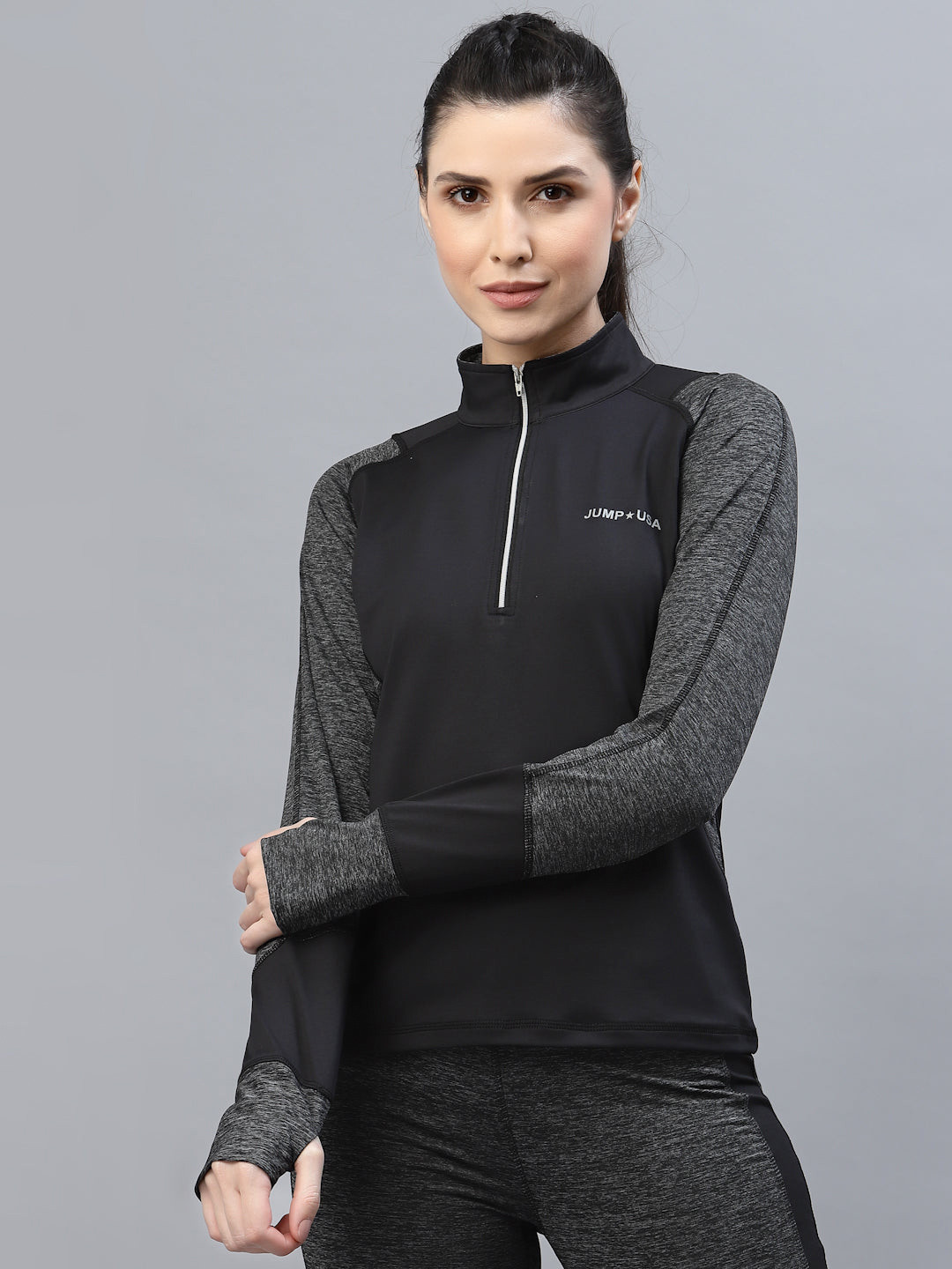 

JUMP USA High Neck Regular Fit Rapid-Dry Sports T-shirt, Black