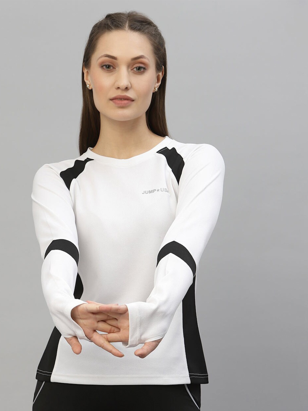 

JUMP USA Long Raglan Thumb Open Sleeves Rapid-Dry T-shirt, White