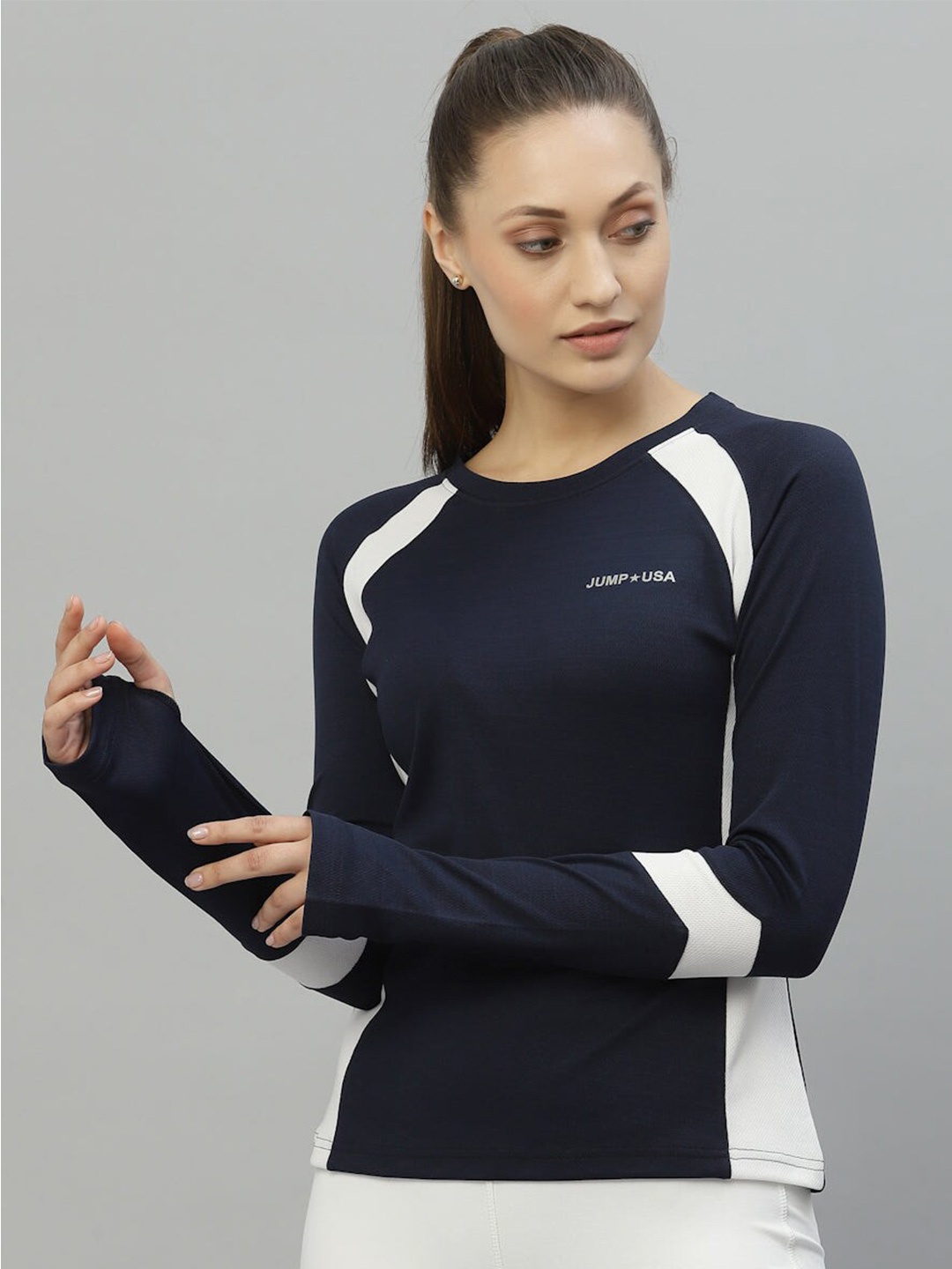 

JUMP USA Colourblocked Round Neck Rapid Dry T-shirt, Navy blue