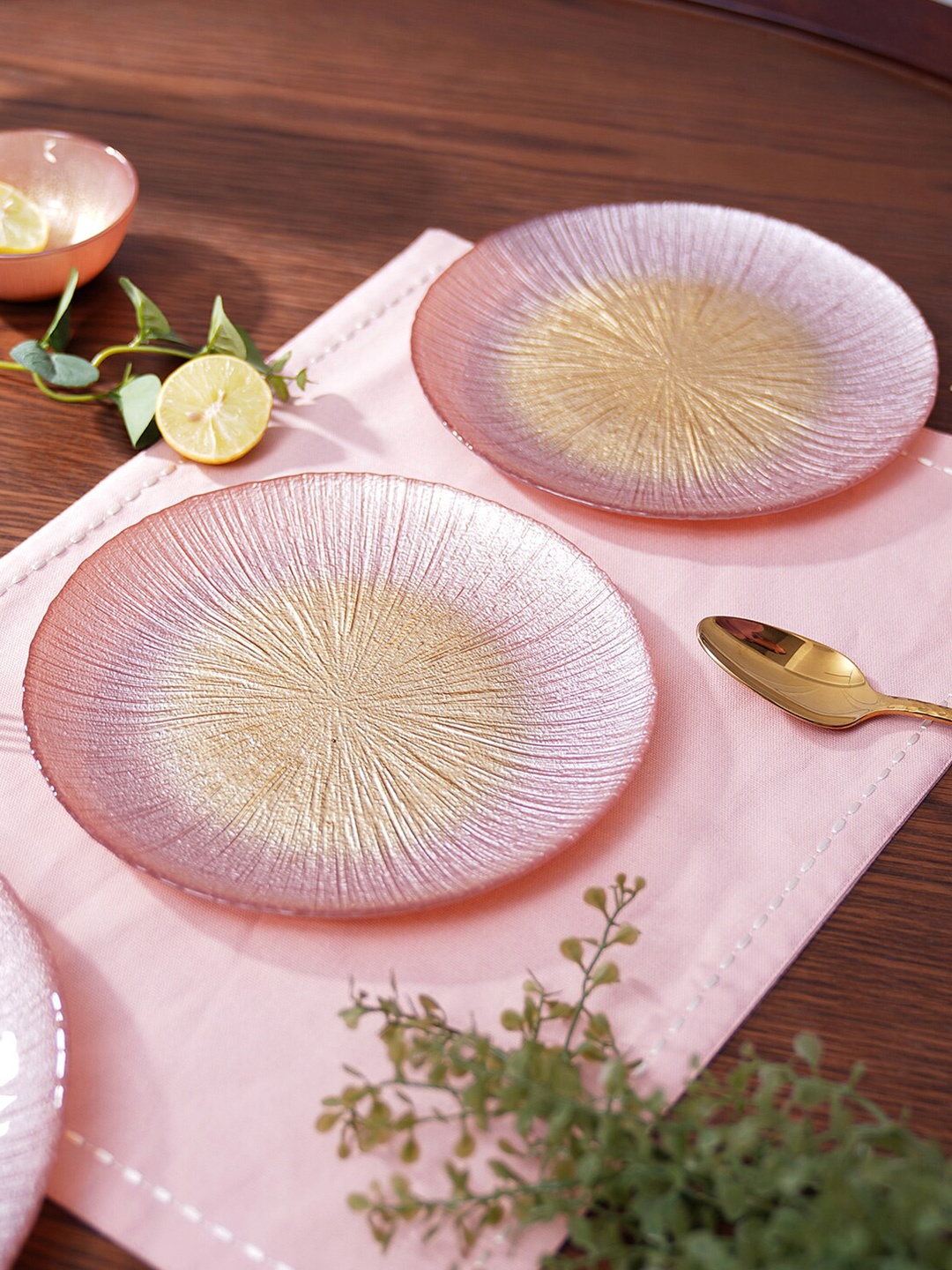 

Pure Home and Living Pink & Gold-Toned 2 Pieces Radial Gradient Textured Glass Plates