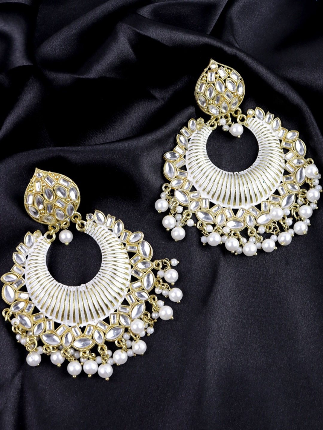 

Krelin Gold-Plated Crescent Shaped Chandbalis Earrings, White