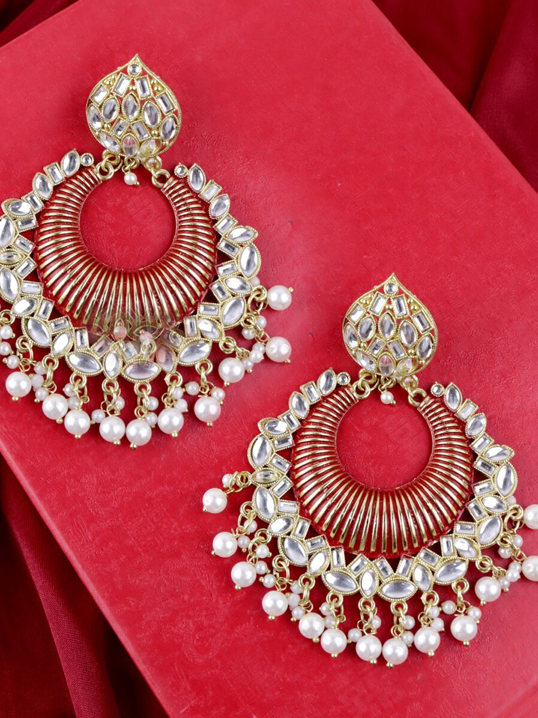 

Krelin Gold-Plated Kundan Studded Meenakari Classic Chandbalis Earrings, White