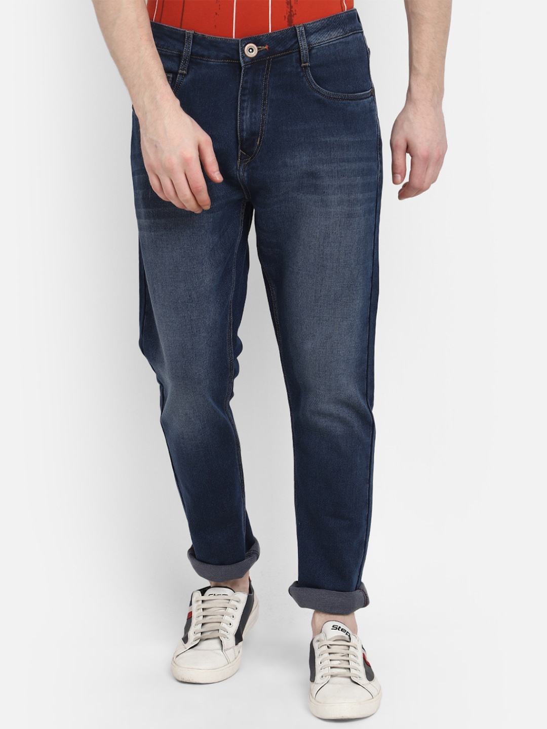 

V-Mart Men Cotton Regular Fit Light Fade Mid-Rise Jeans, Navy blue