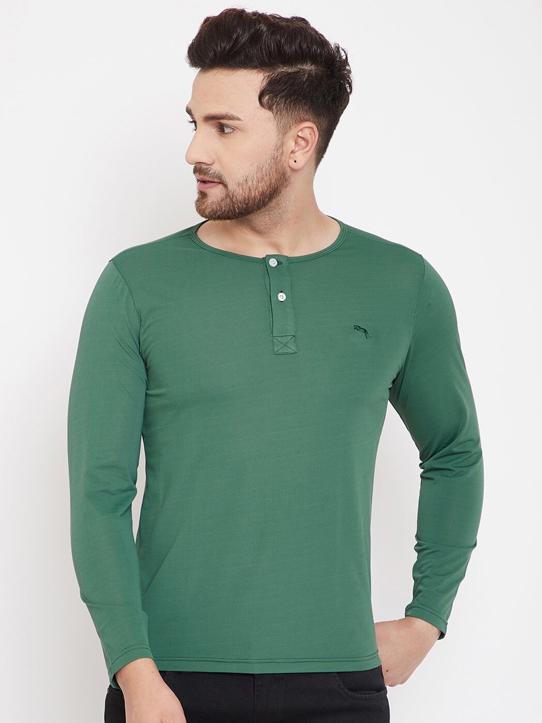 JUMP USA Henley Neck Long Sleeves T-shirt, Green