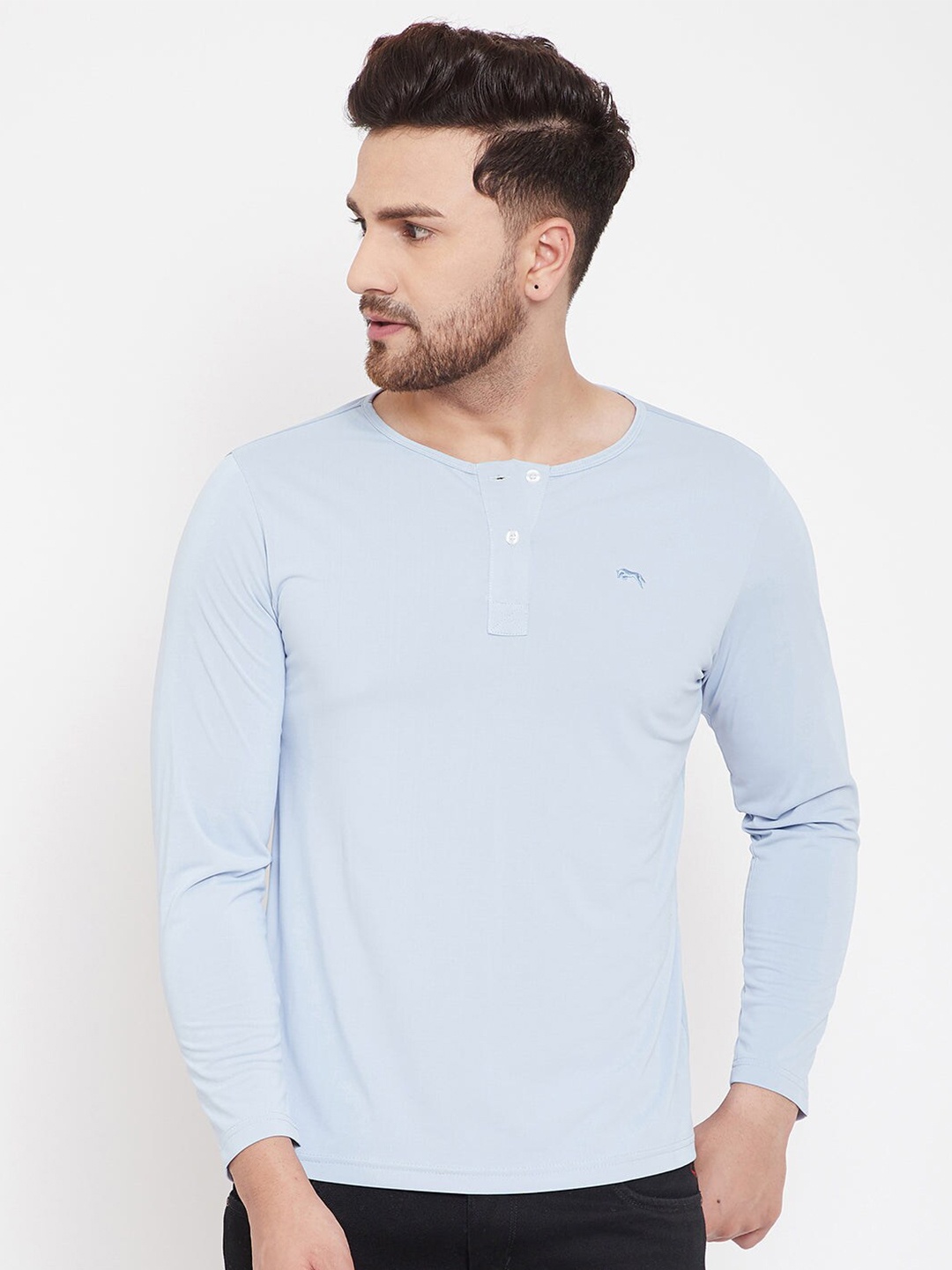 

JUMP USA Long Sleeves Henley Neck Gym T-shirt, Blue