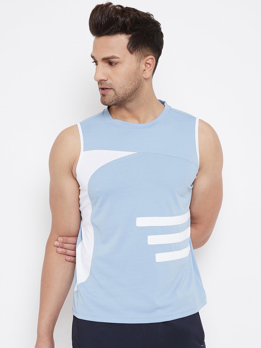 

JUMP USA Regular Fit Colourblocked Knitted T-Shirt, Blue