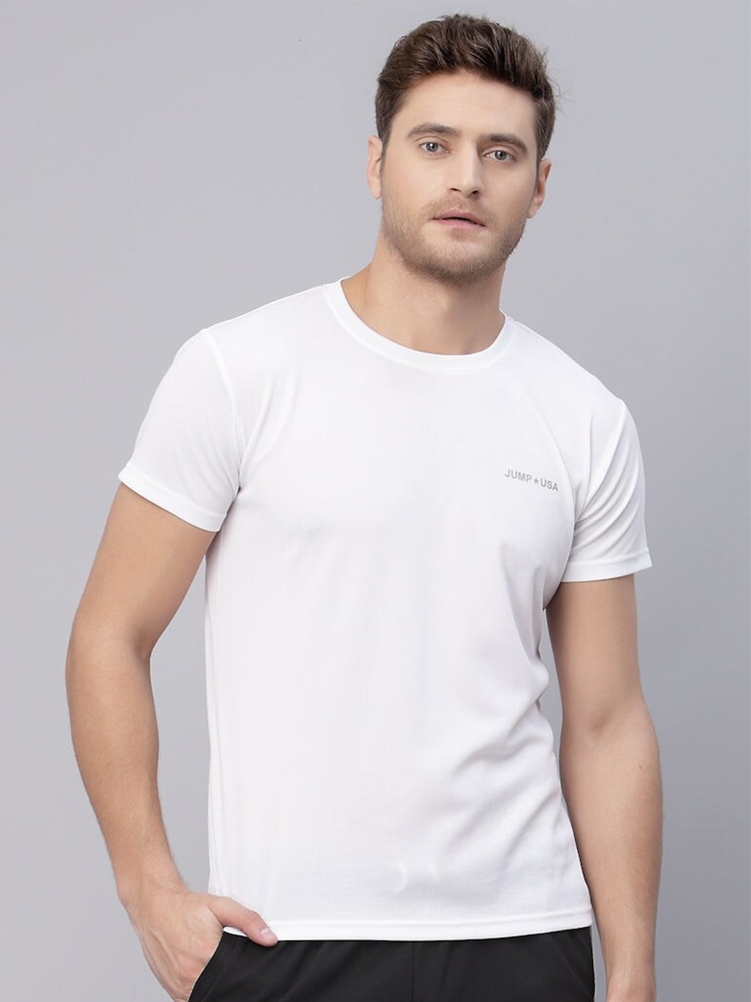 

JUMP USA Round Neck Regular Fit Rapid-Dry Sports T-shirt, White