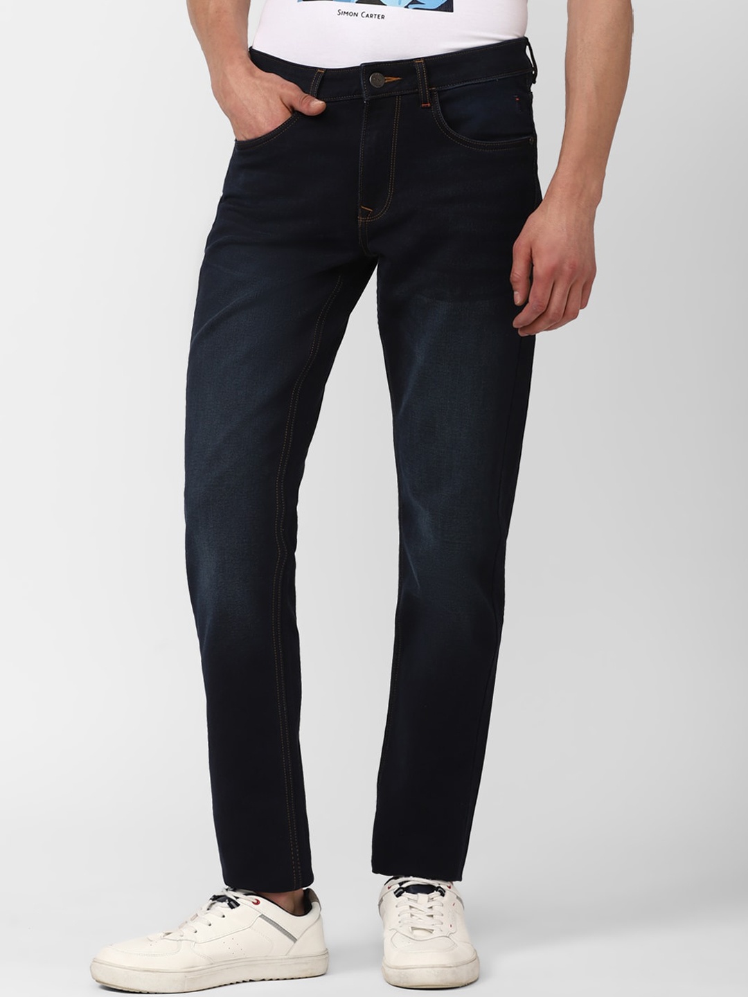 

SIMON CARTER LONDON Men Navy Cotton Slim Fit Jeans, Navy blue