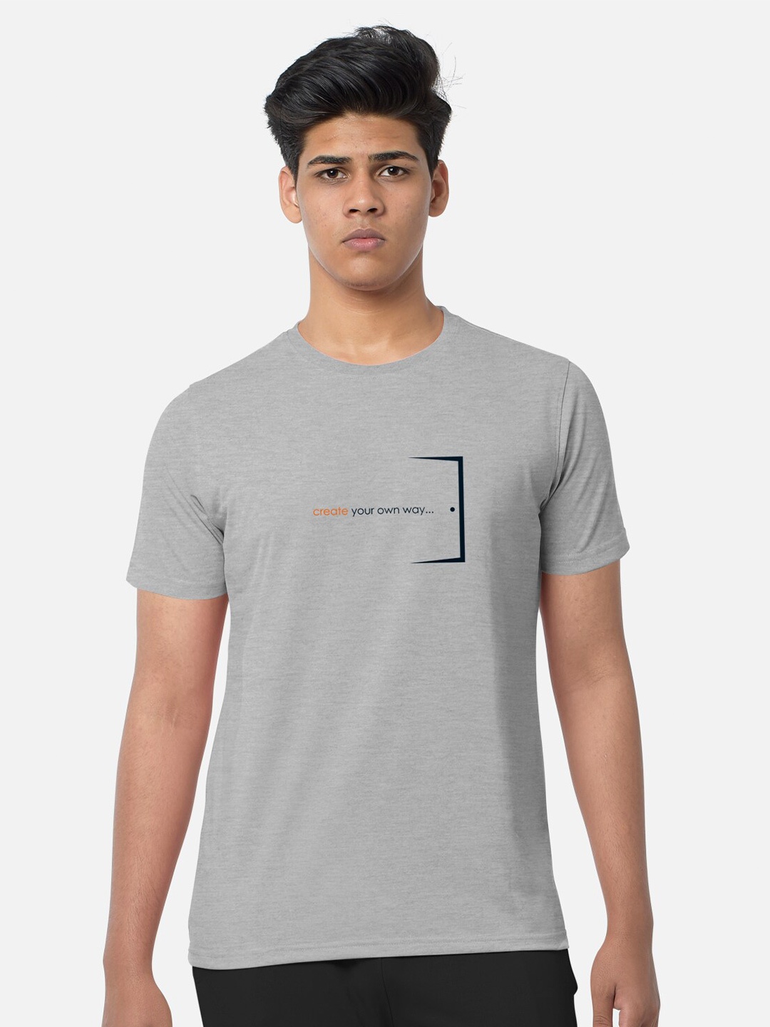 

BULLMER Typography Printed Cotton T-Shirt, Grey melange