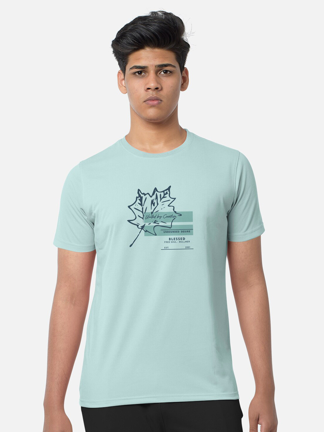 

BULLMER Graphic Printed Round Neck Cotton T-shirt, Green