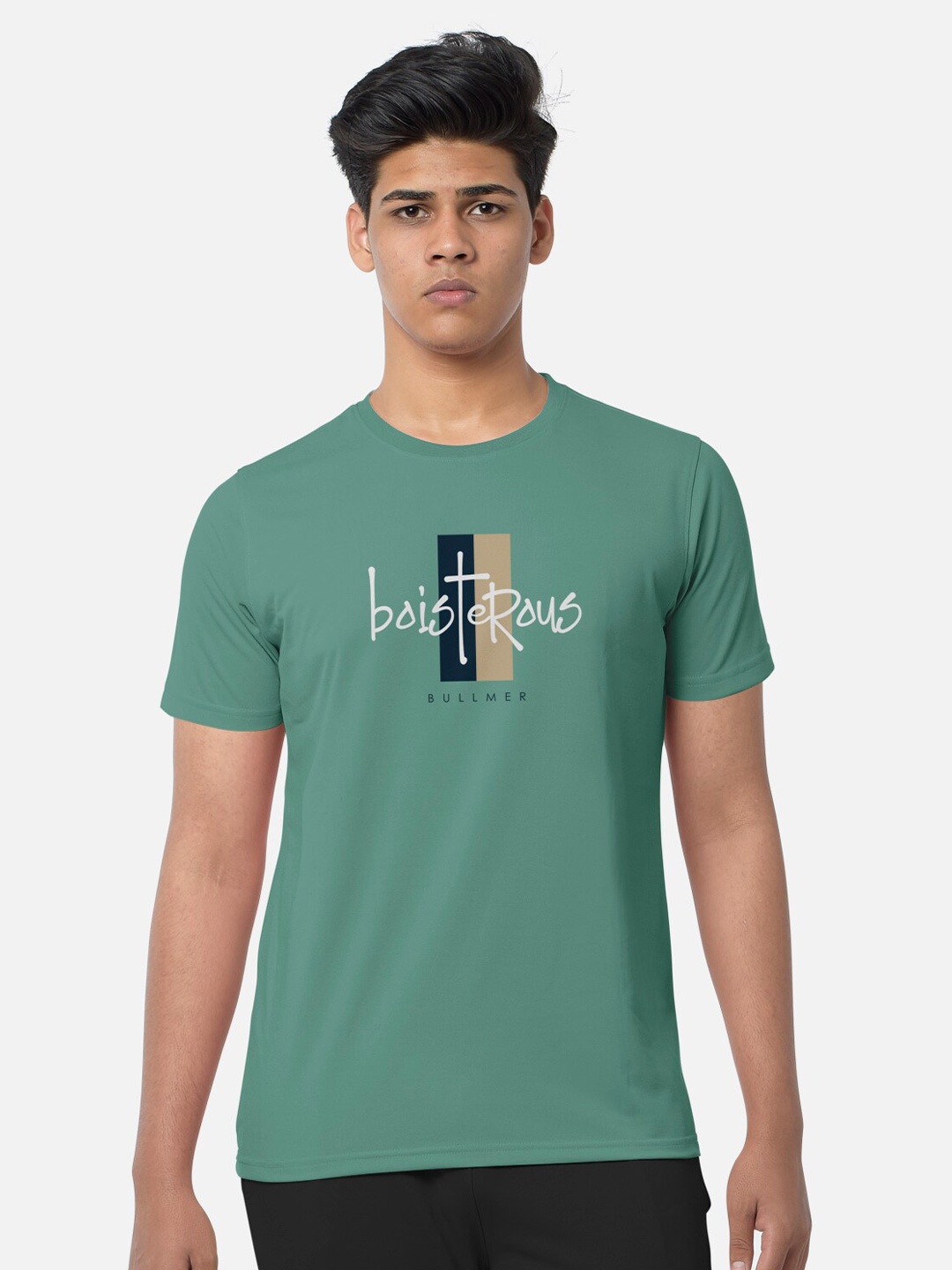 

BULLMER Typography Printed Round Neck Cotton T-shirt, Sea green