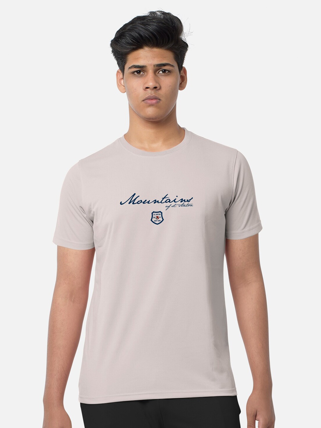 

BULLMER Round Neck Typography Printed Regular Fit Cotton T-shirt, Beige