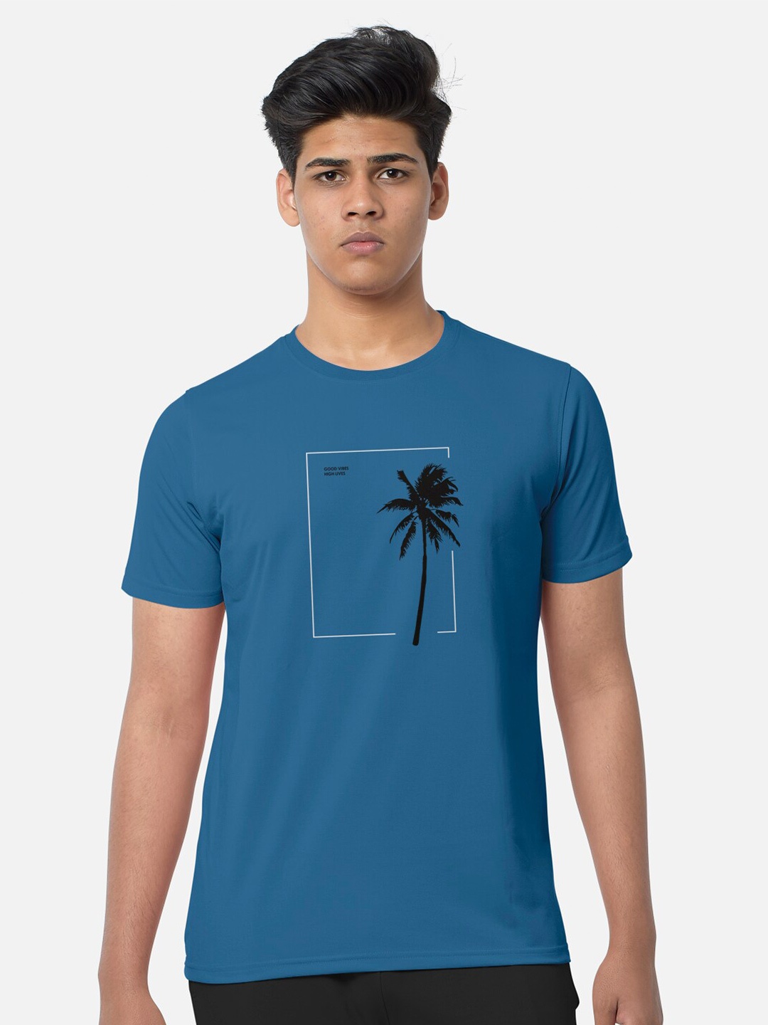 

BULLMER Graphic Printed Cotton T-shirt, Turquoise blue