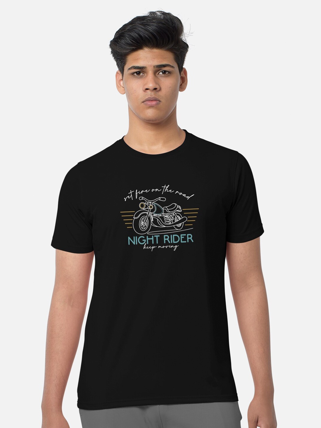 

BULLMER Typography Printed Round Neck Cotton T-shirt, Black