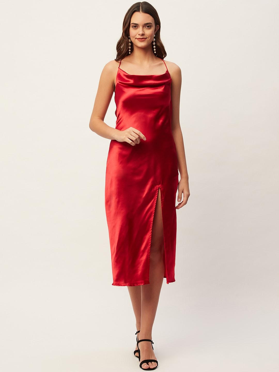 

DressBerry Cowl Neck Satin Sheath Midi Dress, Red