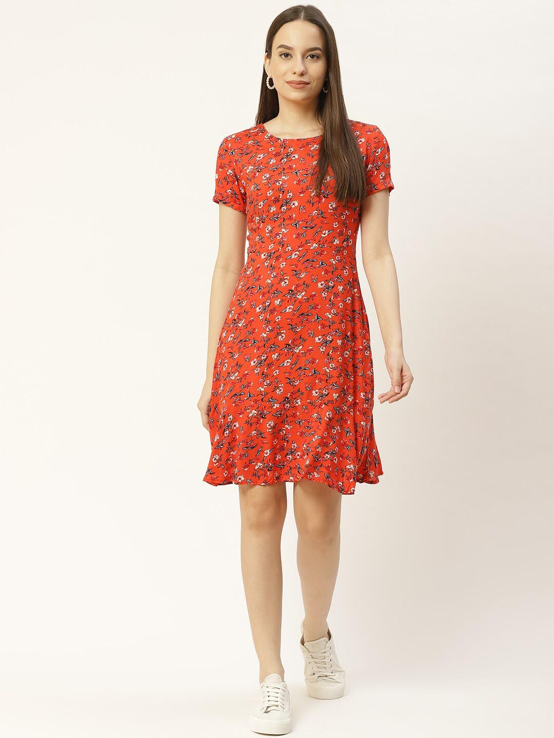 

DressBerry Floral Printed A-Line Dress, Rust