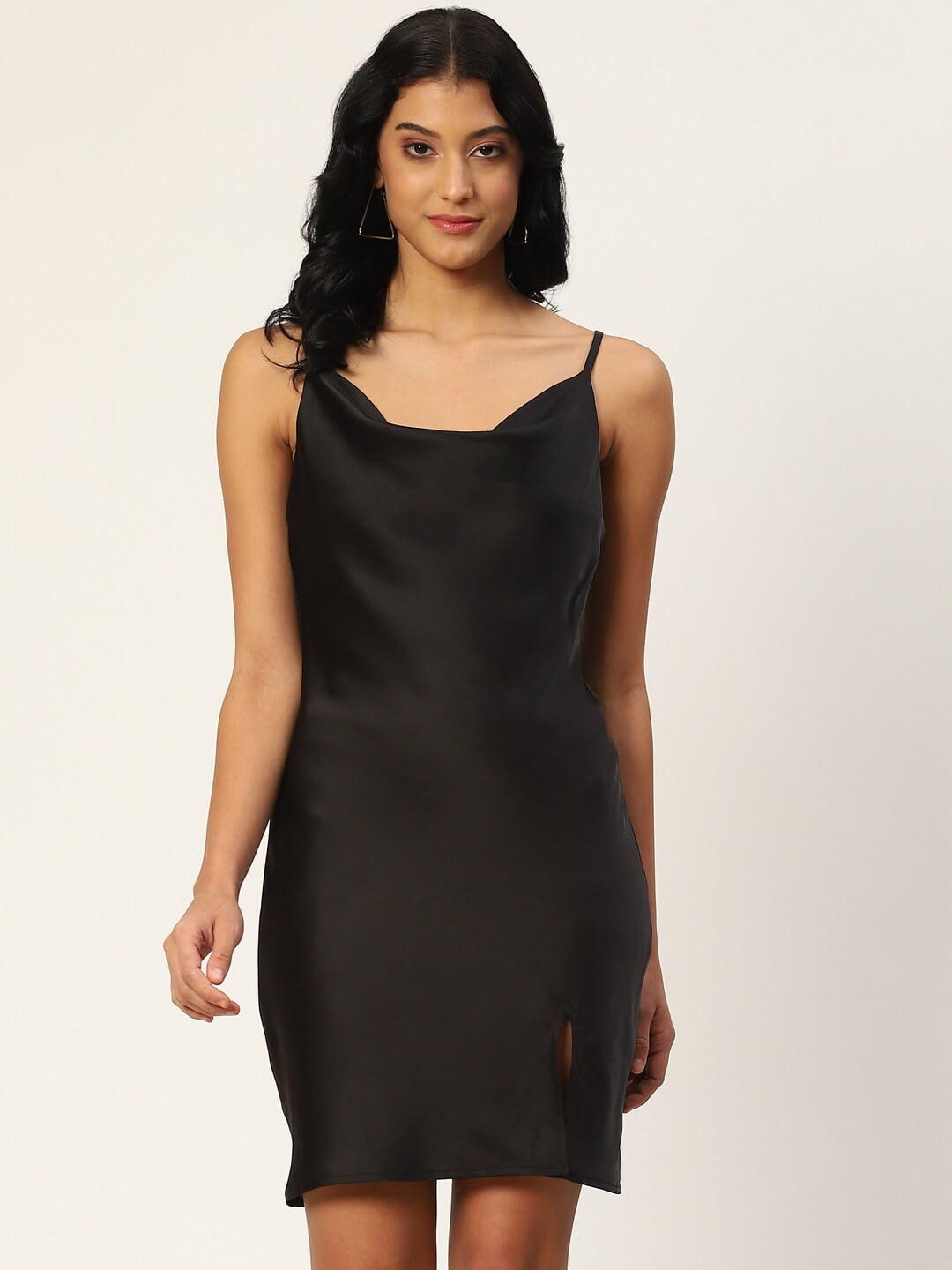 

DressBerry Cowl Neck Satin Sheath Dress, Black
