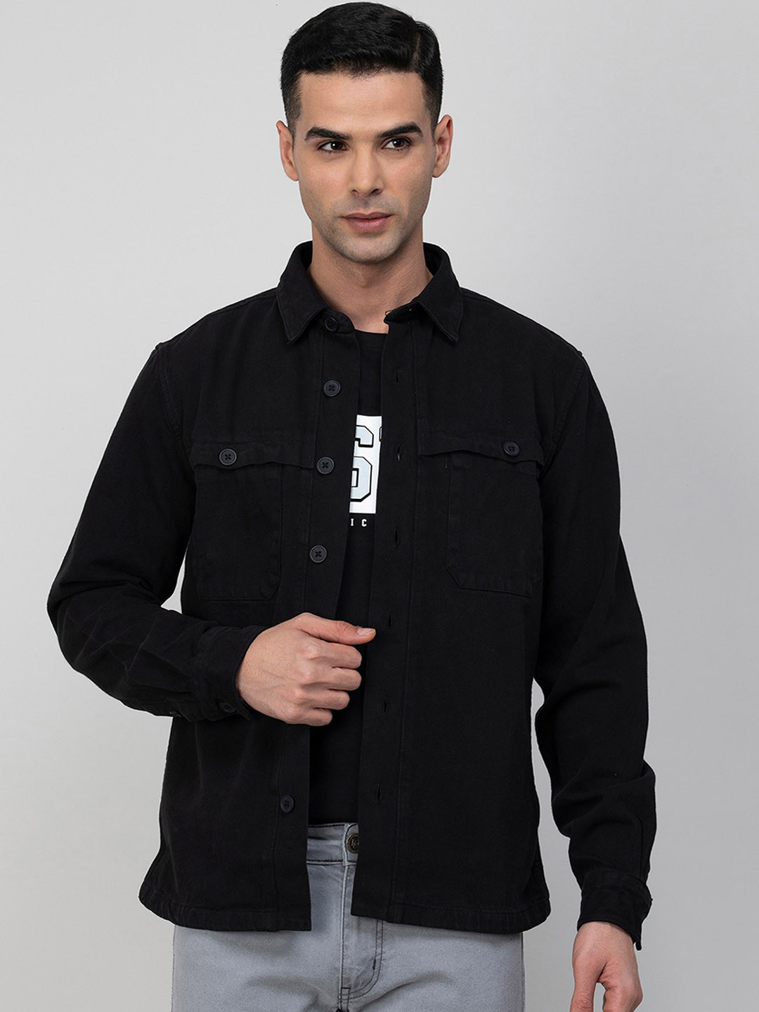 

Fame Forever by Lifestyle Spread Collar Denim Jacket, Black