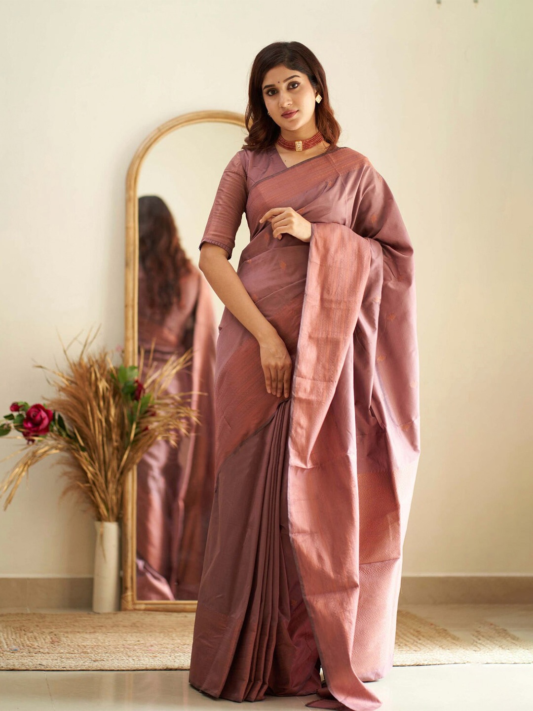 

Jinax Woven Design Pure Silk Banarasi Saree, Brown