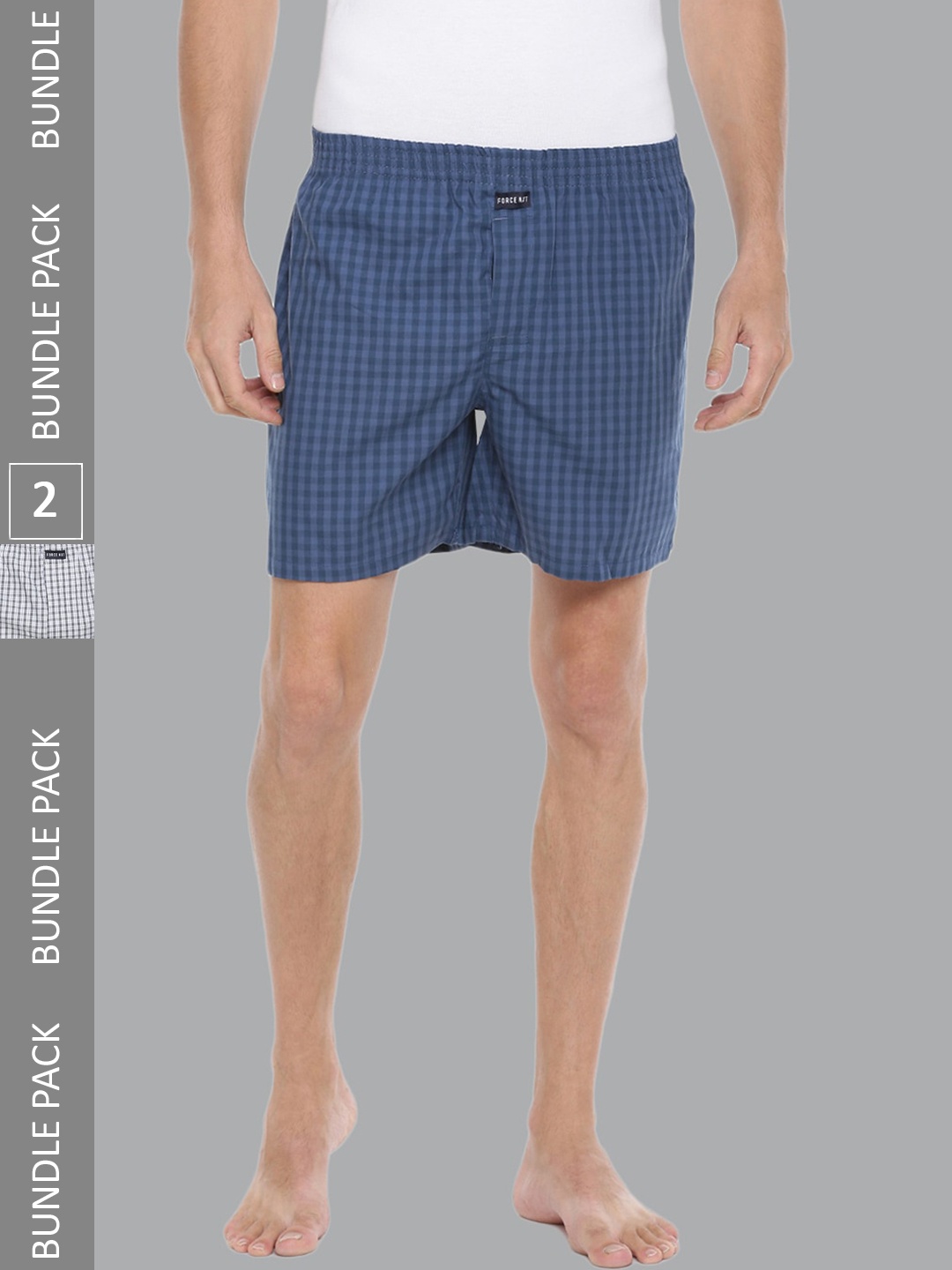 

Force NXT Men Pack of 2 Checked Super Combed Cotton Boxers, Blue