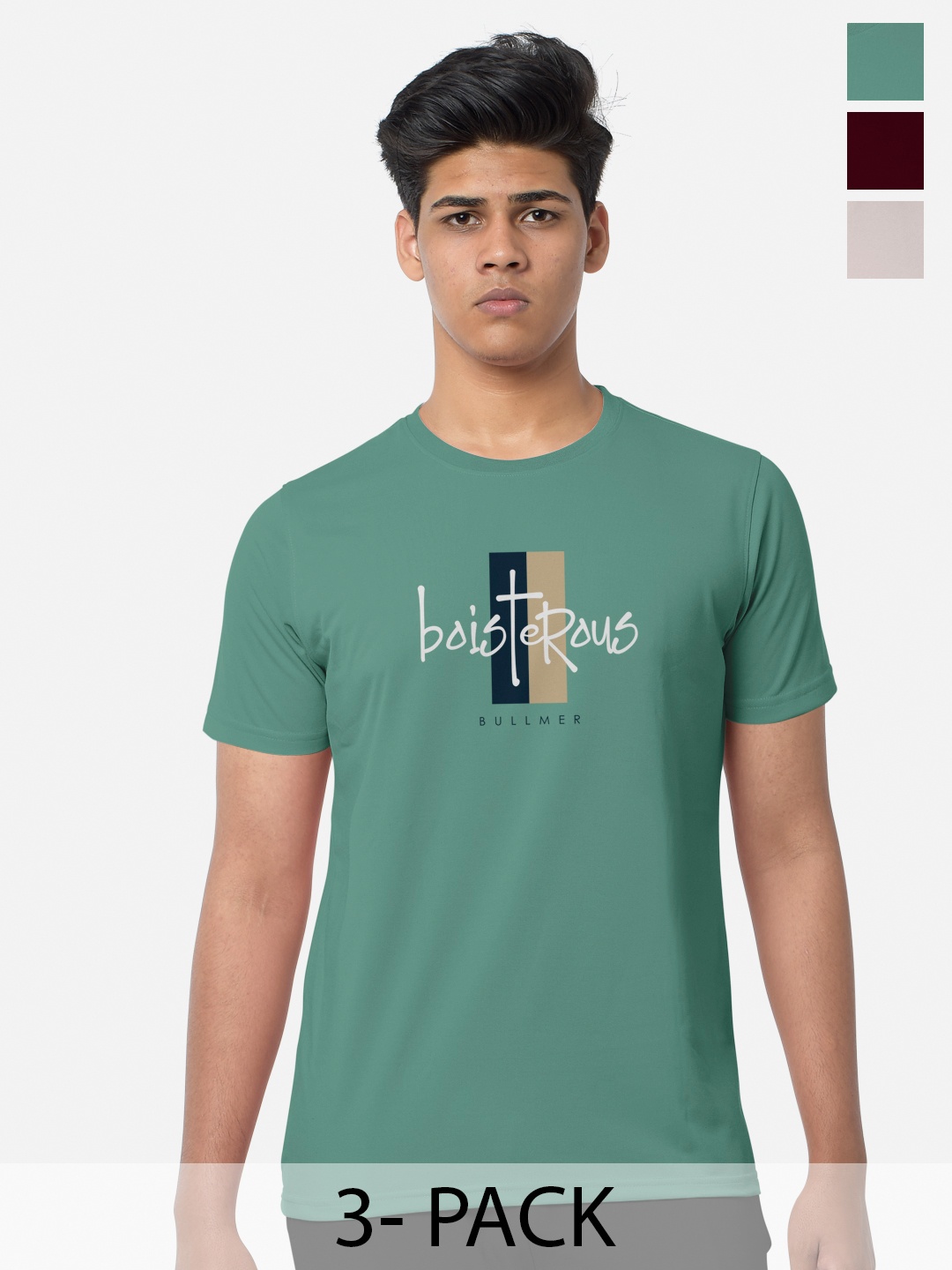 

BULLMER Pack Of 3 Printed Cotton T-shirts, Green