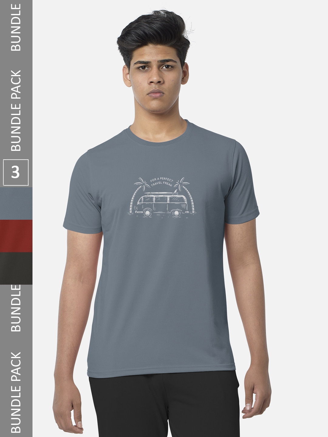 

BULLMER Pack of 3 Graphic Printed Cotton T-shirts, Grey