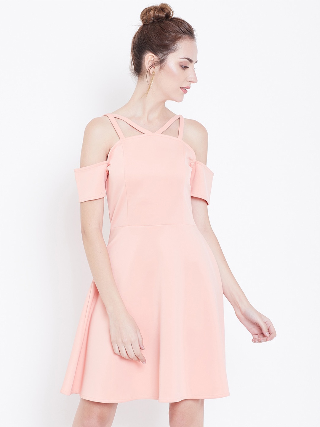 

DODO & MOA Cold-Shoulder Sleeves Fit & Flare Dress, Peach