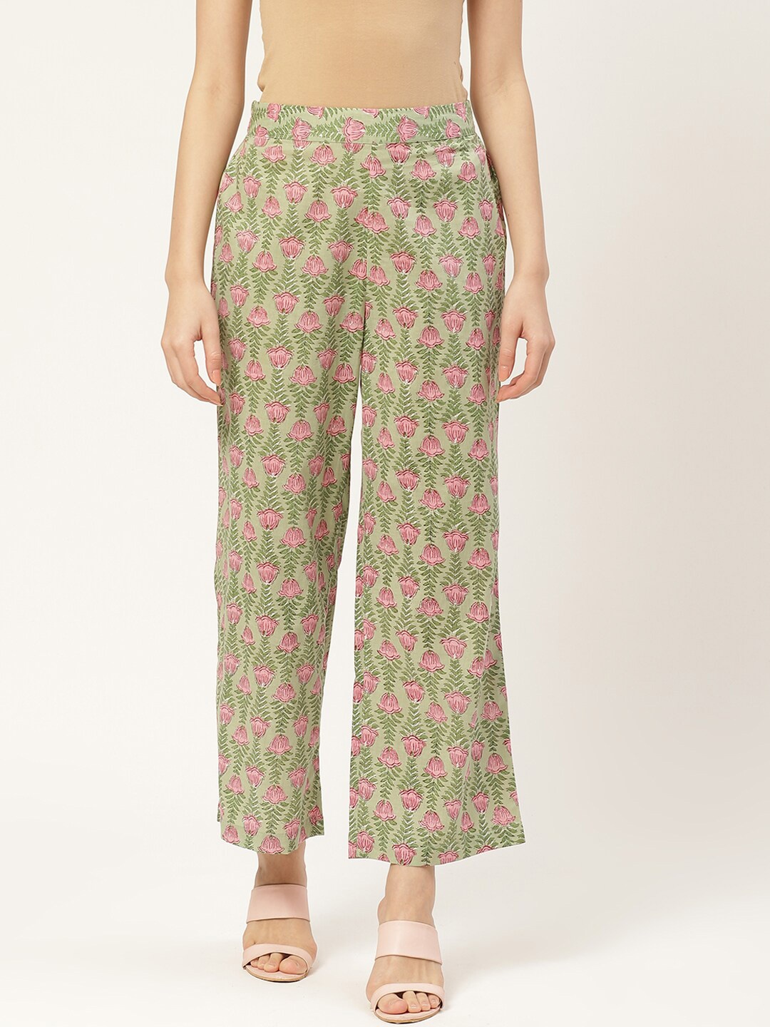 

DressBerry Women Pure Cotton Embellished Ethnic Palazzos, Green